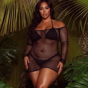 Beach Please Fishnet Dress Cover Up - Black